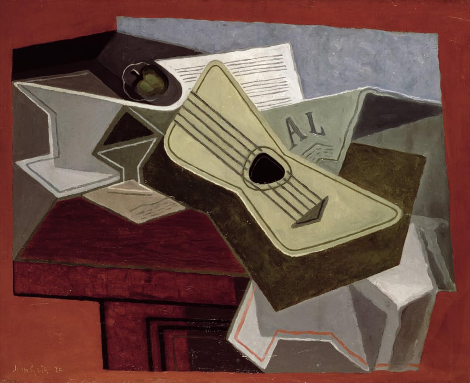 SERENDIPITP Retro Picture Poster Wall Art Pictures Painting Guitar and Newspaper by Juan Gris Wall Art Canvas Print for Wall Decor 60x90cm