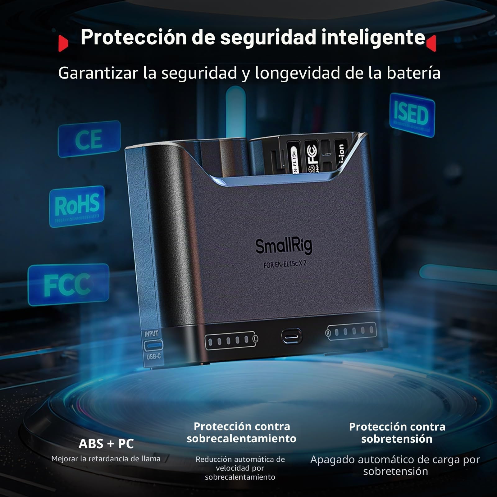 SMALLRIG Cargador Dual EN-EL15c para Nikon, Carga Rápida 2h con USB-C 22.5W, Compatible con Nikon ZR/Z6III/Zf/Z8/Z7II/Z7/Z6II/Z6/D850/D810/D780/D750/D500-5491