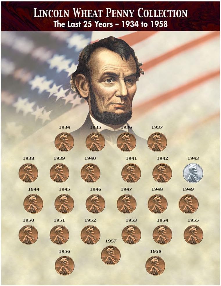 The Last 25 Years of Lincoln Wheat Penny Collection 1934-1958 (25 Coins) with WWII 1943 Steel Cent - Complete Set by American Coin Treasures