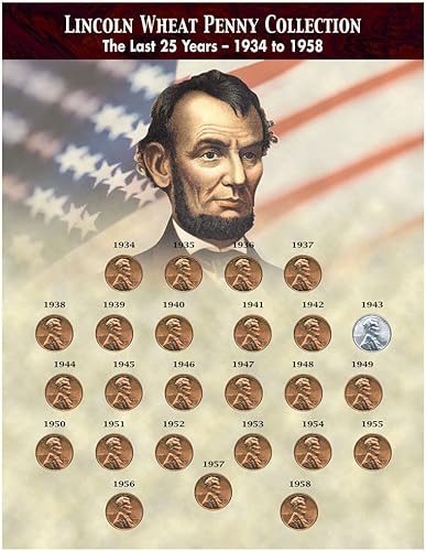 Los últimos 25 años de Lincoln Wheat Penny Collection 1934-1958 (25 monedas) con centavo de acero de la Segunda Guerra Mundial 1943 - Juego completo