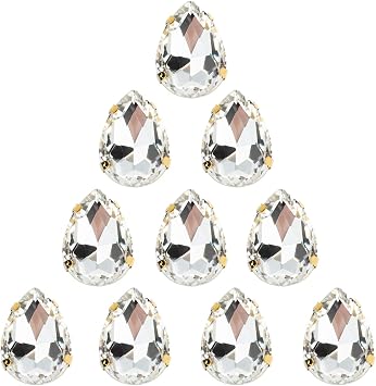 Choupee Sew On Rhinestone Tear Drop Crystal Rhinestones in Gold Setting 48 Pcs White, 13 X 18 MM