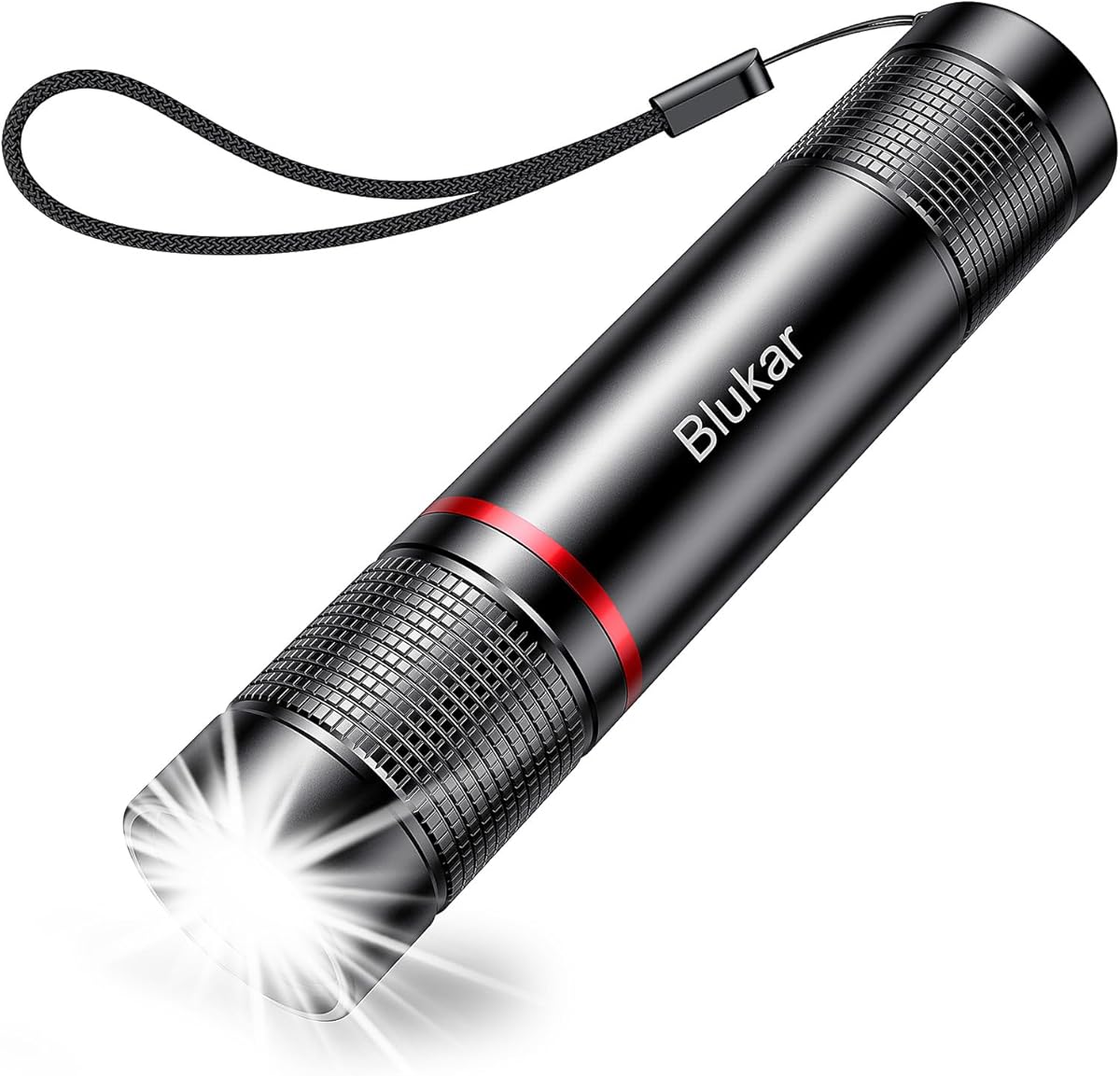 Blukar LED Taschenlampe Aufladbar, Superhelle Zoombare 2000L Mini Torch mit 4 Lichtmodi und Langer Betriebsdauer, Wasserdichte Handlampe für Camping, Wandern, Outdoor, Notfäll