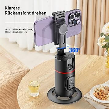 Andoer Car Face Tracking Tripod Smart Mobile Phone Holder with Motion Tracking 360° Rotation Smart Tracking Phone Holder with Phone Clip 1/4 Inch Screw for Vlog Live Streaming Video Recording