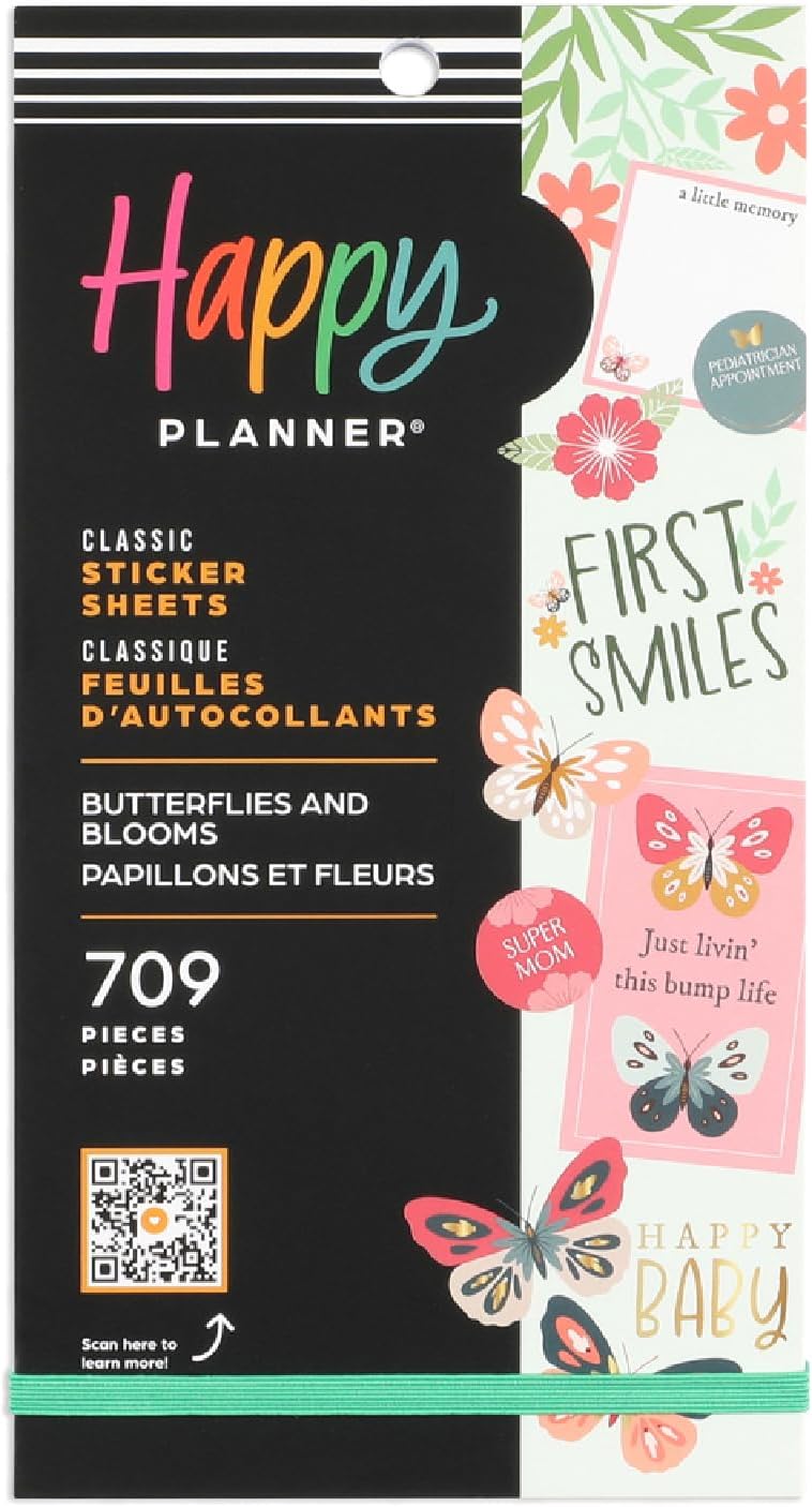 Happy Planner 30-Sheet Sticker Pack for New and Expecting Moms, Classic Size, Baby on The Way Theme