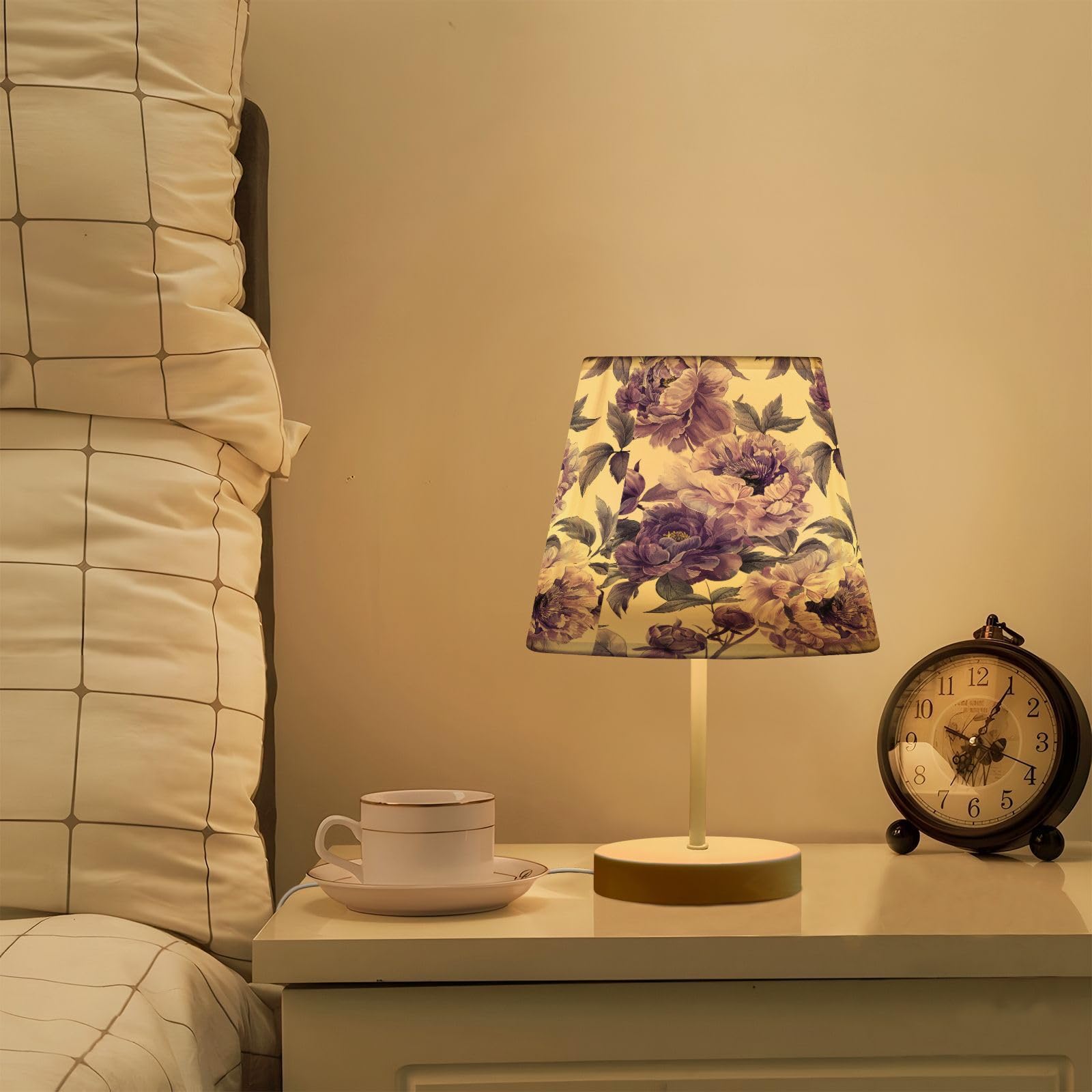 ALAZA Samll Tischlampe mit Stoffschirm für Zuhause, Büro, Restaurant, dimmbar, für Schlafzimmer, Schreibtischlampe, Nachttischlampe mit USB-Anschluss, Violett und Lila, Weiß