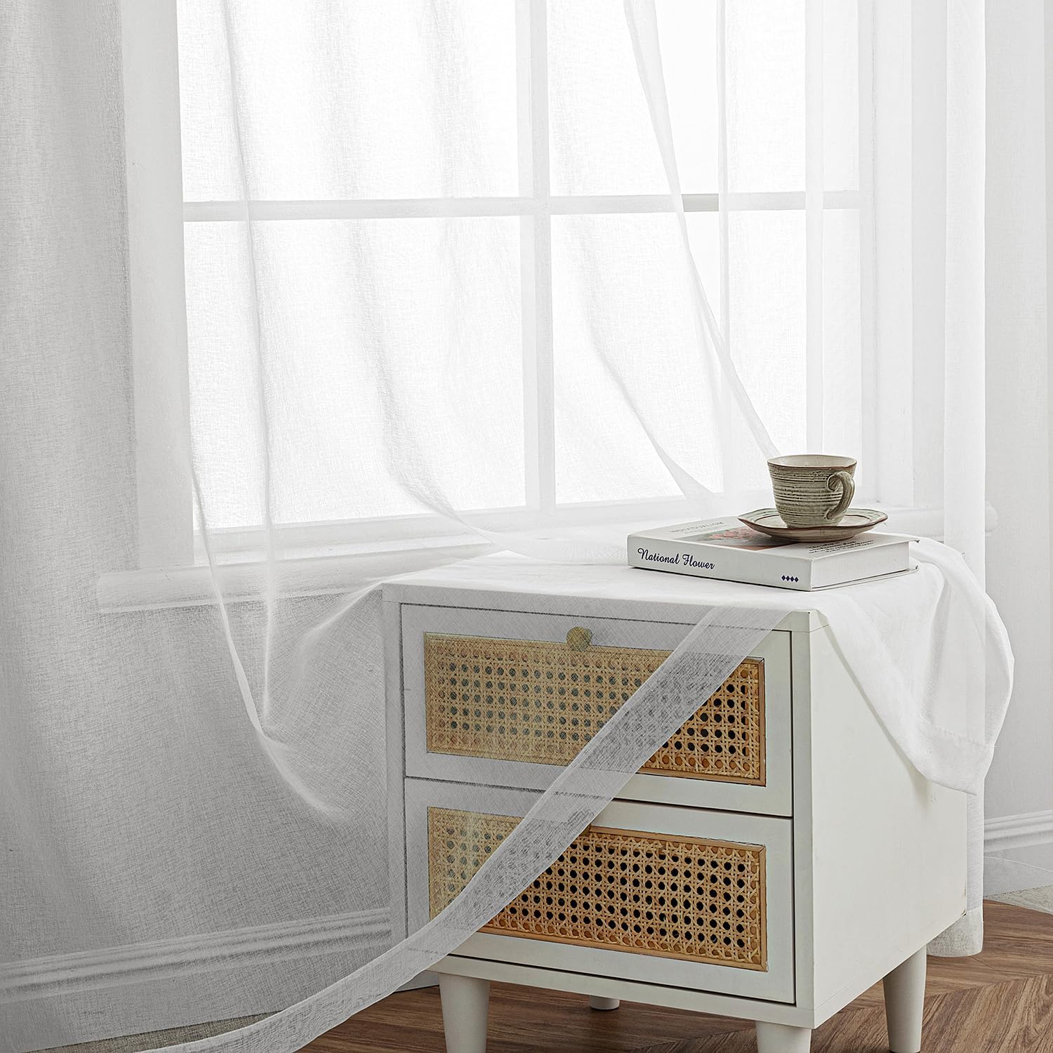 MIULEE 2 Panels Ivory Sheer Window Curtains Elegant Grommet Top Window Voile Drapes/Treatment Linen Textured Panels for Bedroom Living Room (54X96 Inches)