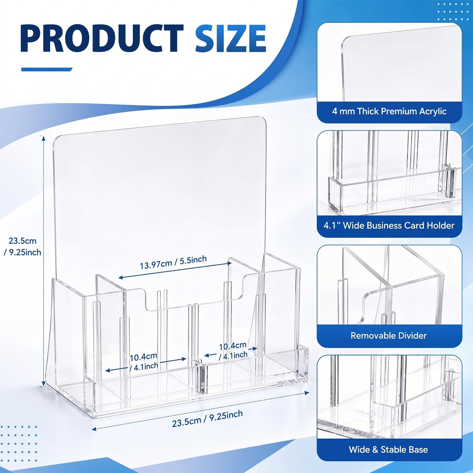 Marspark Lot de 2 porte-brochures en acrylique transparent de 21,6 x 27,9 cm avec fente pour cartes de visite, séparateur amovible pour brochures, magazines, menus, journaux