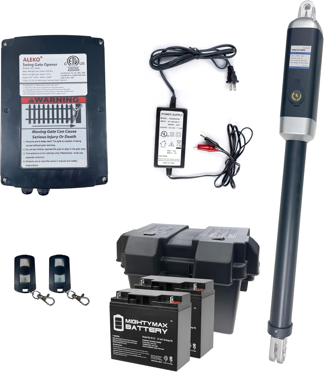 ALEKO Swing Gate Opener | Solar Power Automatic Driveway Gates Operator | Gate up to 10 Ft Long 450 Pounds | ETL Listed Opener | GG450 | (450 ETL Listed, Back-Up Kit)