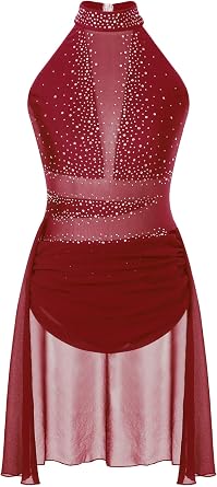 Oyolan Women's Lyrical Dance Costume Ruched Modern Contemporary Dance Dress Leotard for Gymnastic Skating