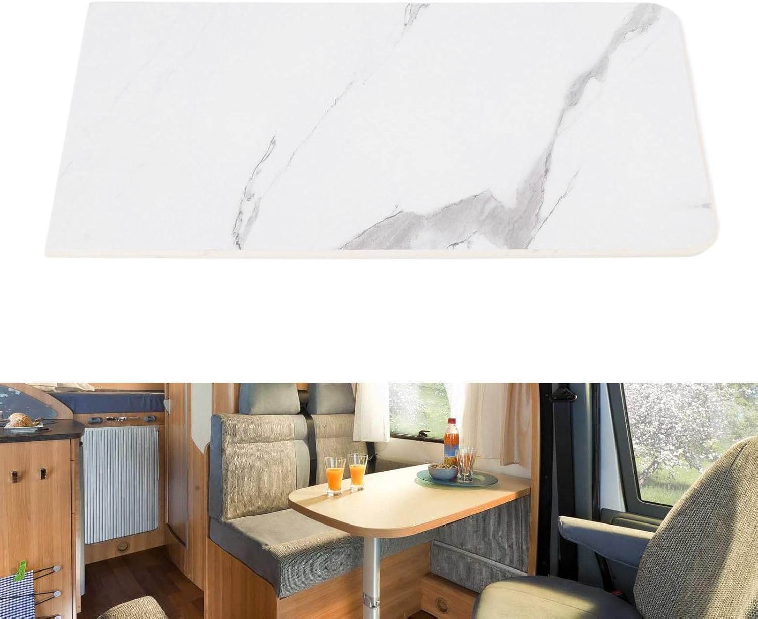 Bnineteenteam 780 x 360mm Resin Polymer RV Rectangular Table Top with Marbled Texture for RV, Yacht, Motorhome, Pool, Patio, Deck
