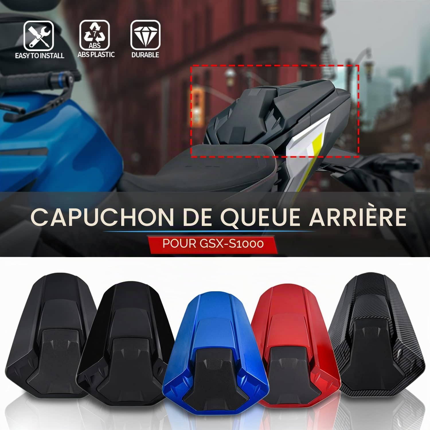 Housses de siège de Moto GSX-S1000 21-23, capots de siège Passager arrière Bosse carénage Section de Queue pièces de Rechange pour GSX-S GSXS 1000 GSXS1000 2021 2022 2023 (Noir Mat)