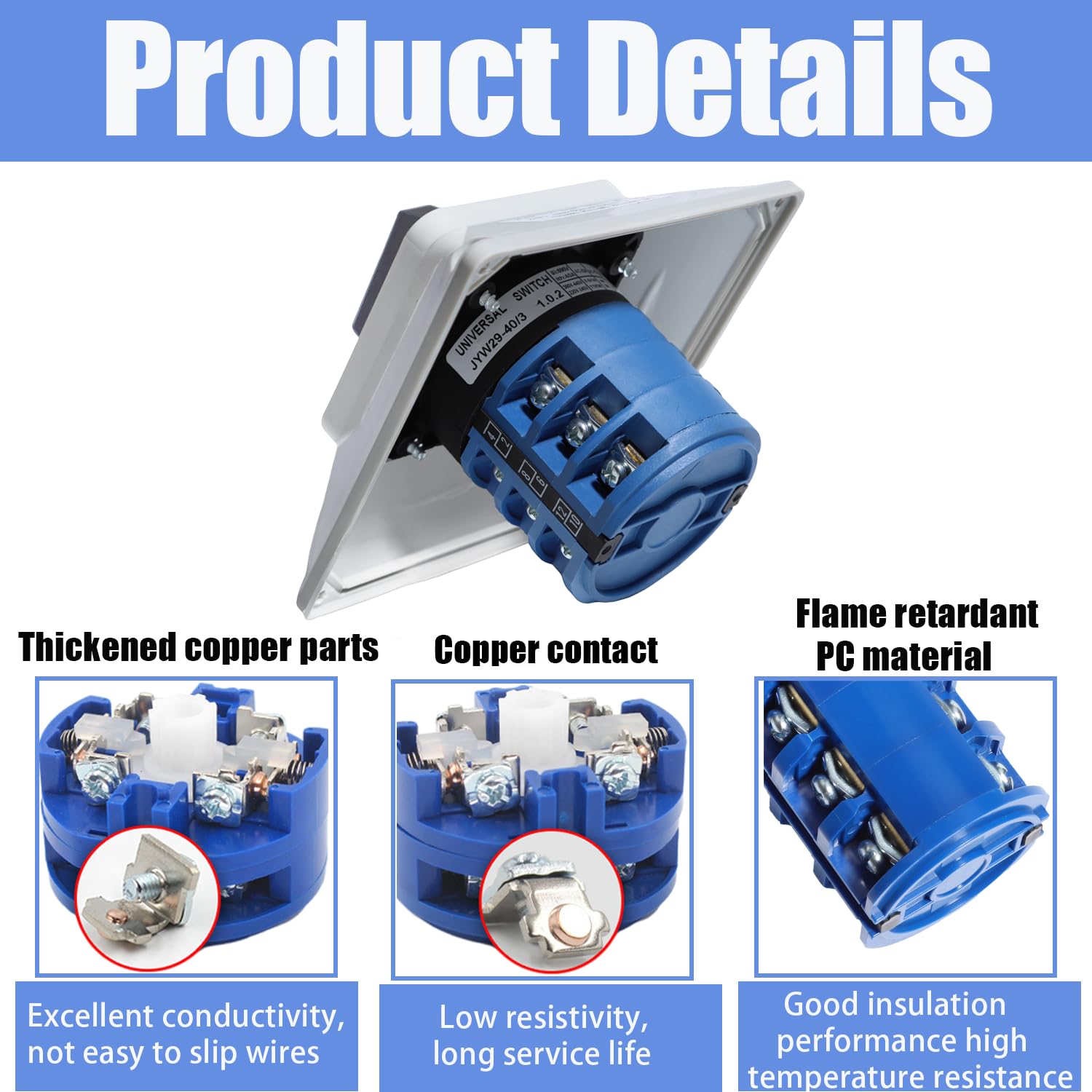 Rotary Changeover Switch Universal Selector Switch Enclosure Box 690V 40A 3 Position 3 Phase 12 Terminals