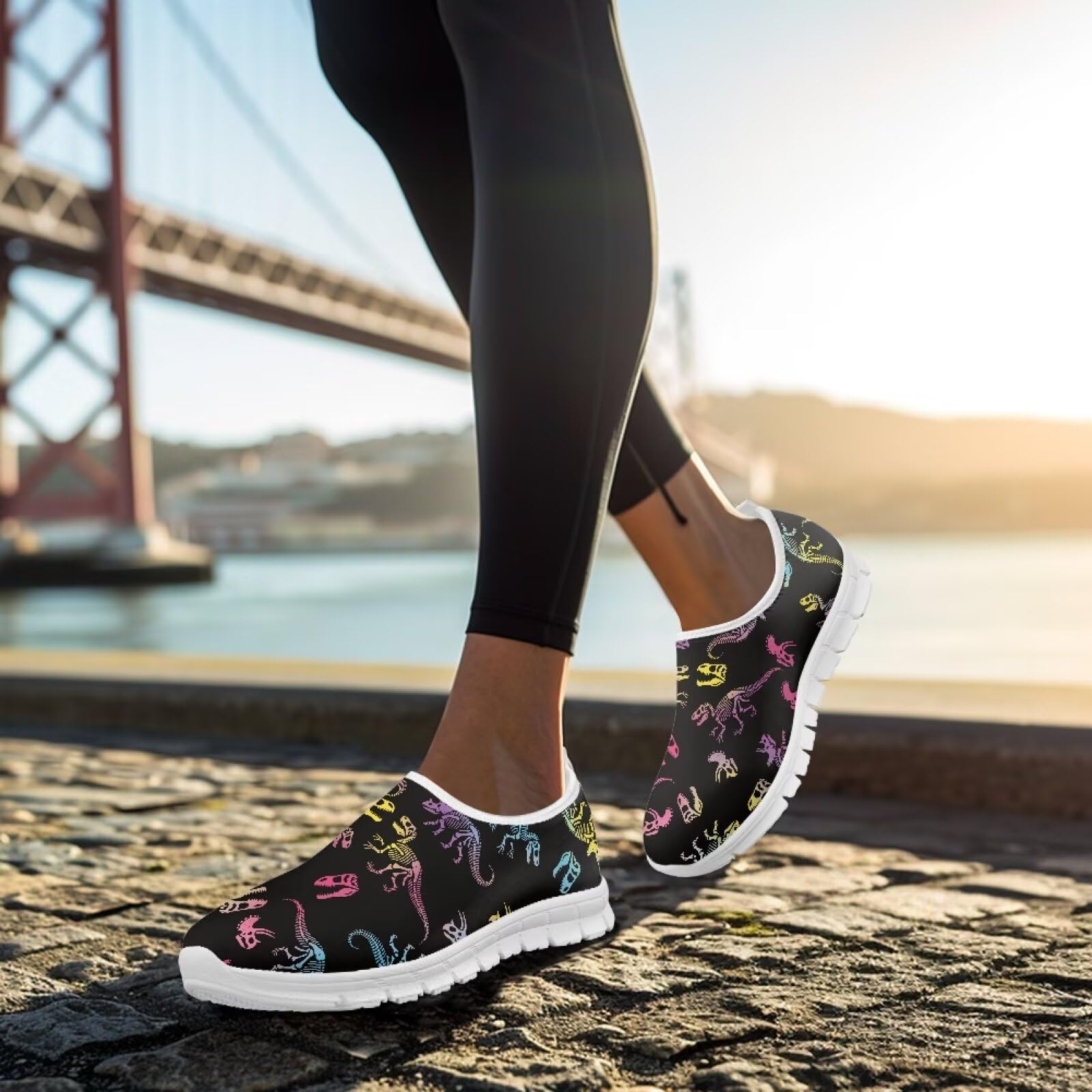 Męskie buty do chodzenia, wsuwane, trampki, podparcie łuku, lekkie mokasyny do joggingu, biegania, biała podeszwa, dinozaur, 39.5 EU