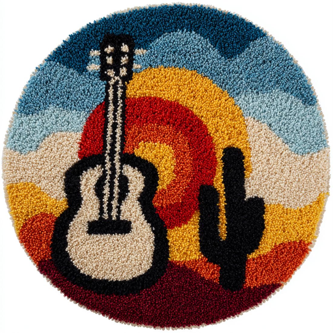 Rqwybcaxn DIY Latch Hook Rug Making Kits for Adults Crochet Hooks Set Cartoon Guitar 50x50cm Round Tapestry with Crochet Hook Living Room Craft Gift