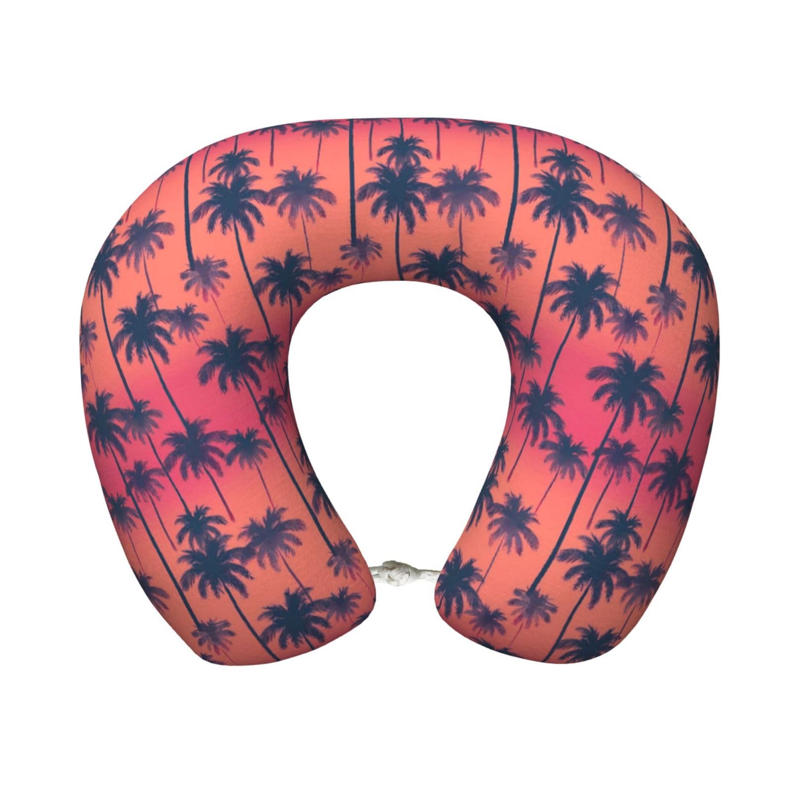 peiyeety Sunset Palm Tree Print Travel Pillow Memory Foam, Portable Neck Pillow for Airplane, Car and Office