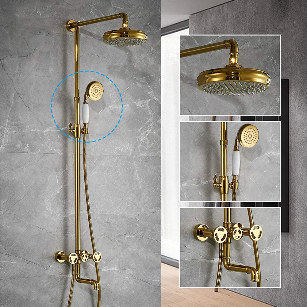 Mitigeur de douche effet pluie en laiton doré style industriel