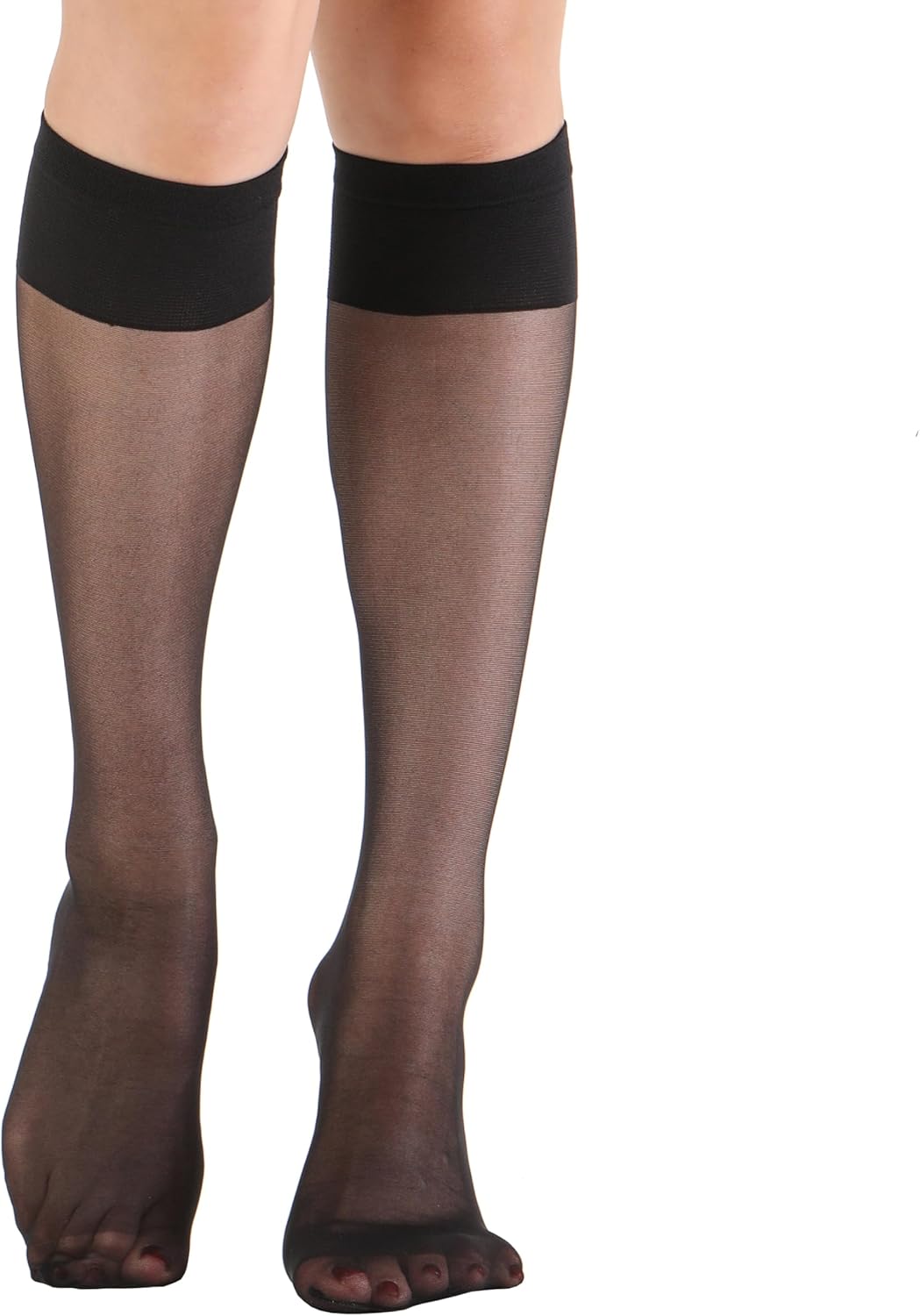 6 Pairs Women's Sheer Knee High Stockings with Comfort Top