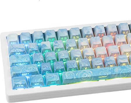 Side Printed Keycaps,Shine Through PBT Dye-Sub Custom Keycaps Cherry Profile Aesthetic Rose Backlit Keycap 131 Keys Full Size Key Set for Cherry MX Switches Mechanical Gaming Keyboard Blue