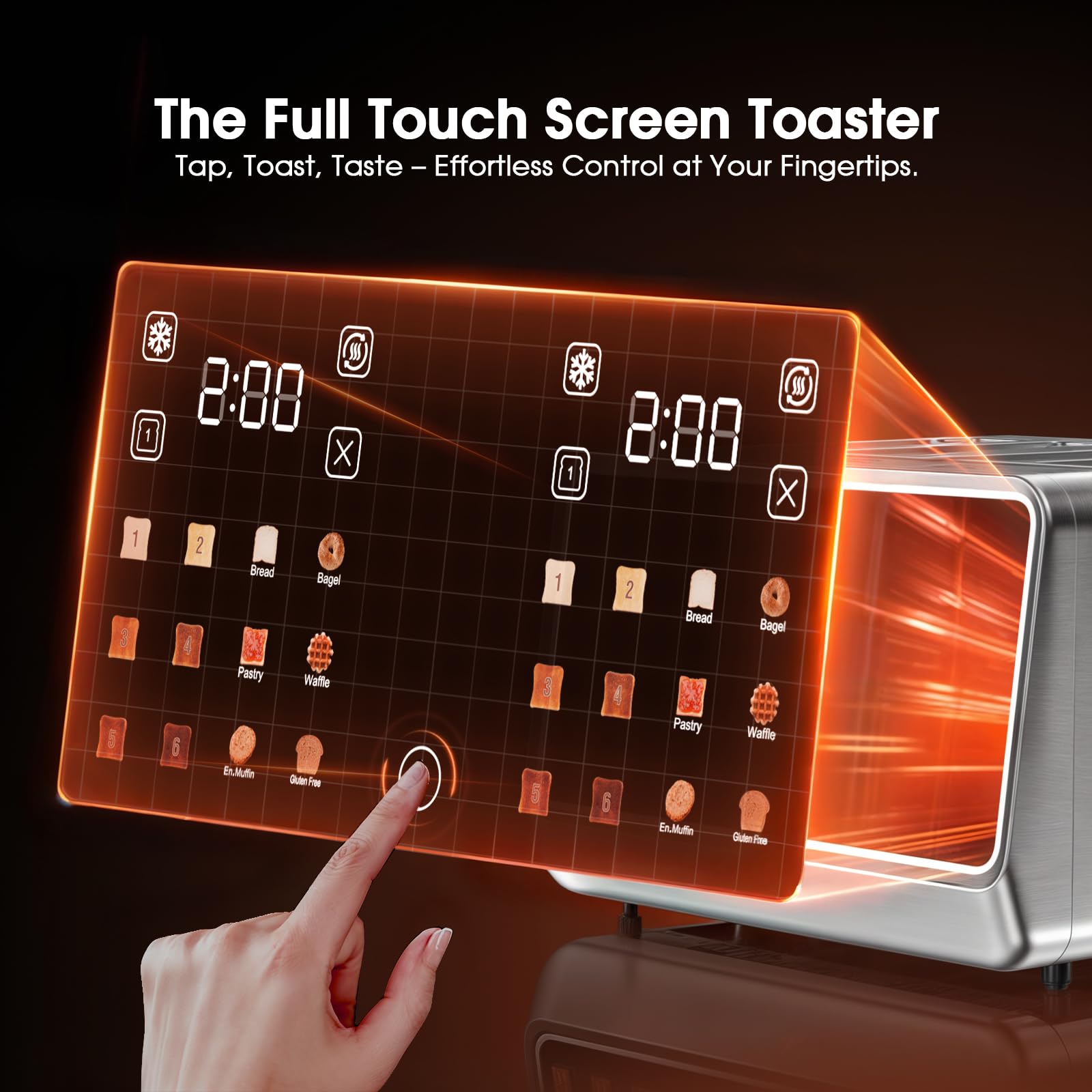 tostapane touch screen, 4 fette, tostapane digitali intelligenti in acciaio inossidabile con torrefazione a singola scanalatura, 6 tipi di pane e 6 impostazioni dell'ombra, tostapane da 1,5 pollici, 4