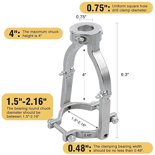Miniatura 5 de Adaptador de broca de agujero cuadrado, accesorio de mortaje de acero inoxidable 201 para prensa de taladro, solo compatible con prensa de taladro