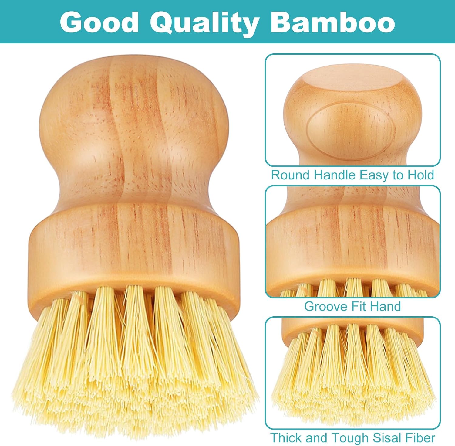 9 PCS Bamboo Dish Brush Set, Multifunctional Dishwashing Bamboo Scrub Brush with Natural Sisal Bristles, Wooden Dish Brush for Cleaning Pots, Pans, Dishes, Vegetables