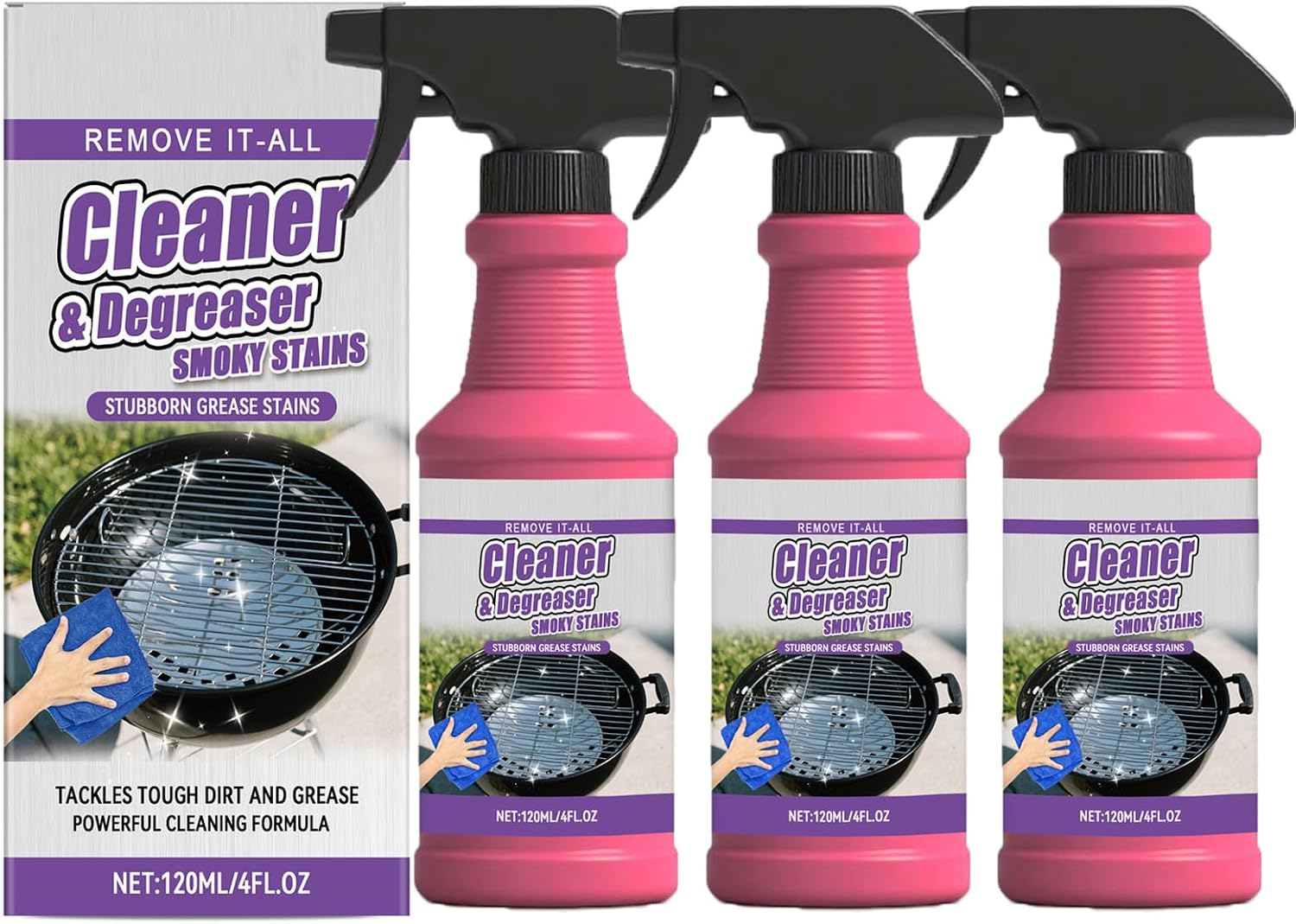 Fast-Acting Heavy-Duty Grill Degreaser Spray,Bbq Grill Cleaner And Degreaser,Gas Grill Cleaner,For Outdoor Grills And Bbqs,Keeps Your Grill And Grates Clean (3pcs)