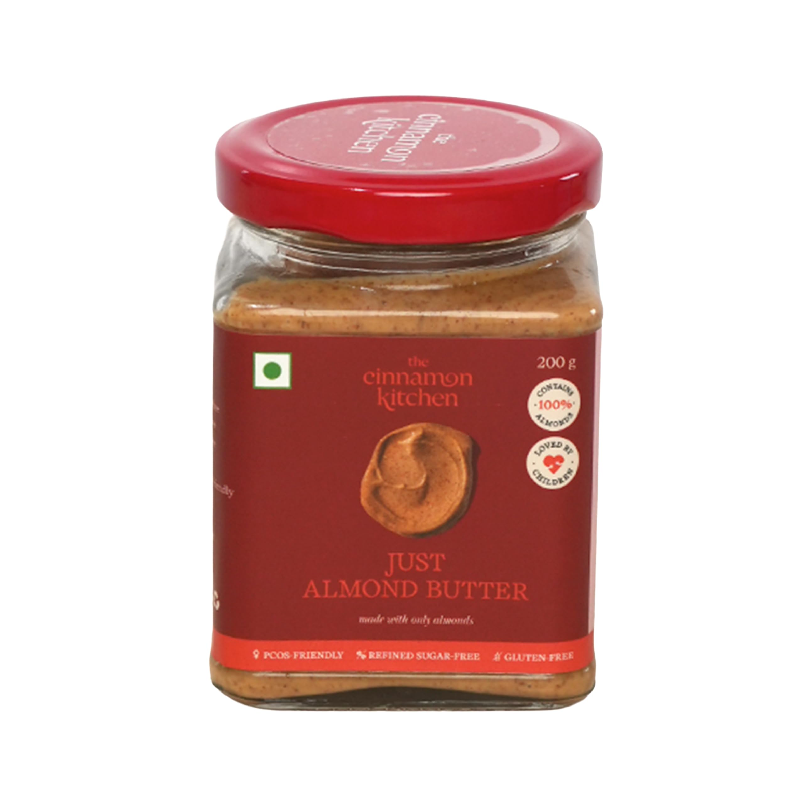 The Cinnamon Kitchen Just Almond Butter (200 g) - 100% Organic, Gluten-Free Spread, Ideal for PCOS Diet - As Featured on Shark Tank | Made With 100% Almonds | Loved By Children