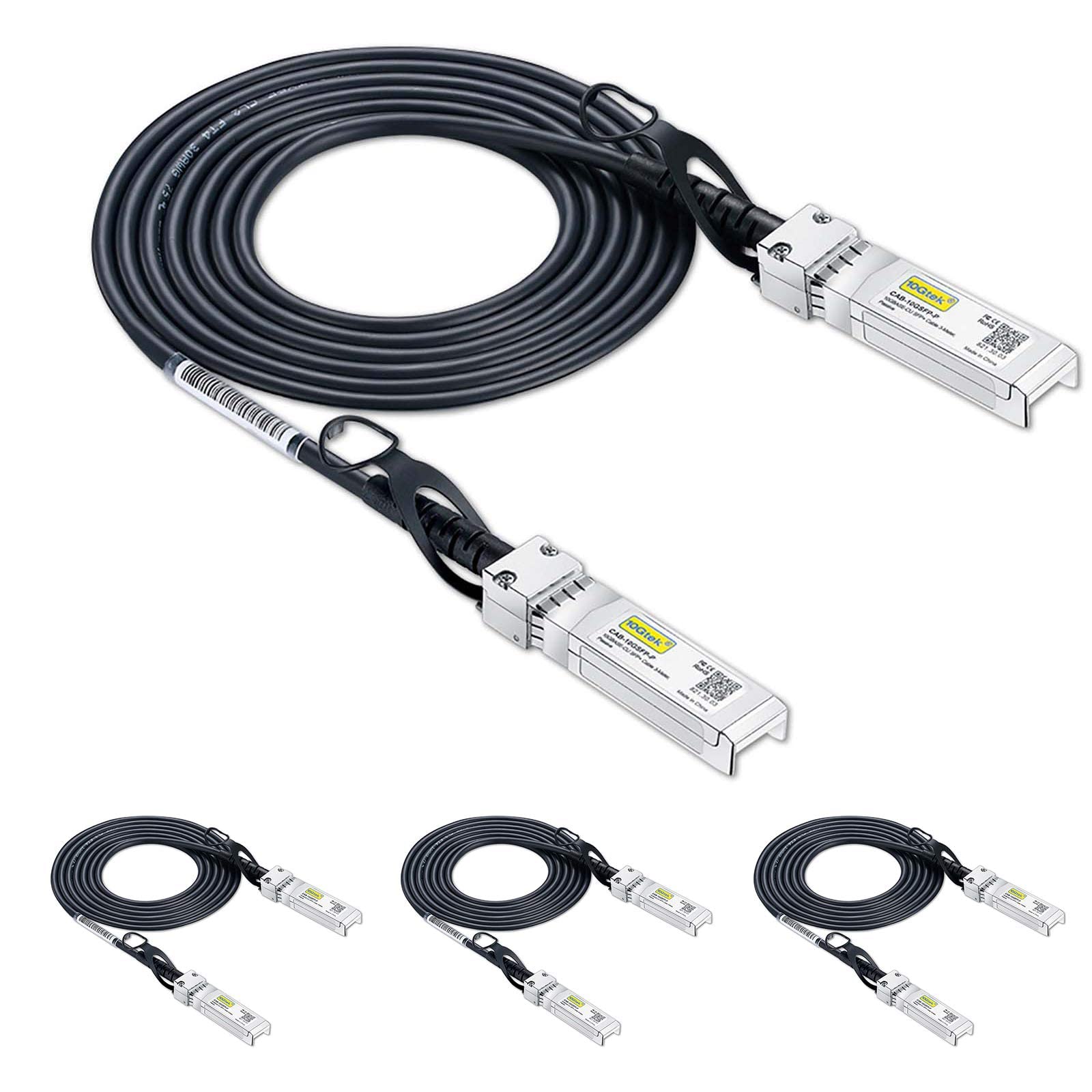 10Gtek# [4-Pack 10G SFP+ DAC Cable - 10GBASE-CU Passive Direct Attach Copper Twinax SFP Cable for Cisco SFP-H10GB-CU1.5M, Ubiquiti UniFi, D-Link, Supermicro, Netgear, Mikrotik, Fortinet, 1.5m