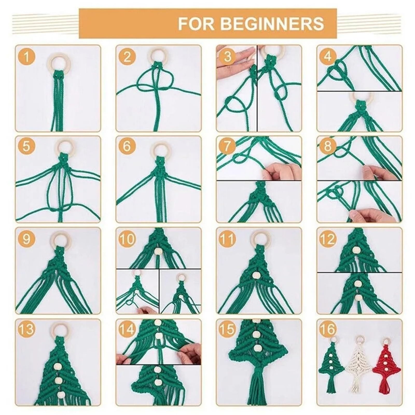 Kit De Tricot En Macramé Diy Kit de macramé d'arbre en corde de coton, 3 pièces/ensemble, bricolage, fil de coton, paquet de matériel fait à la main, décoration de tentures de fenêtre Pour La Décorati