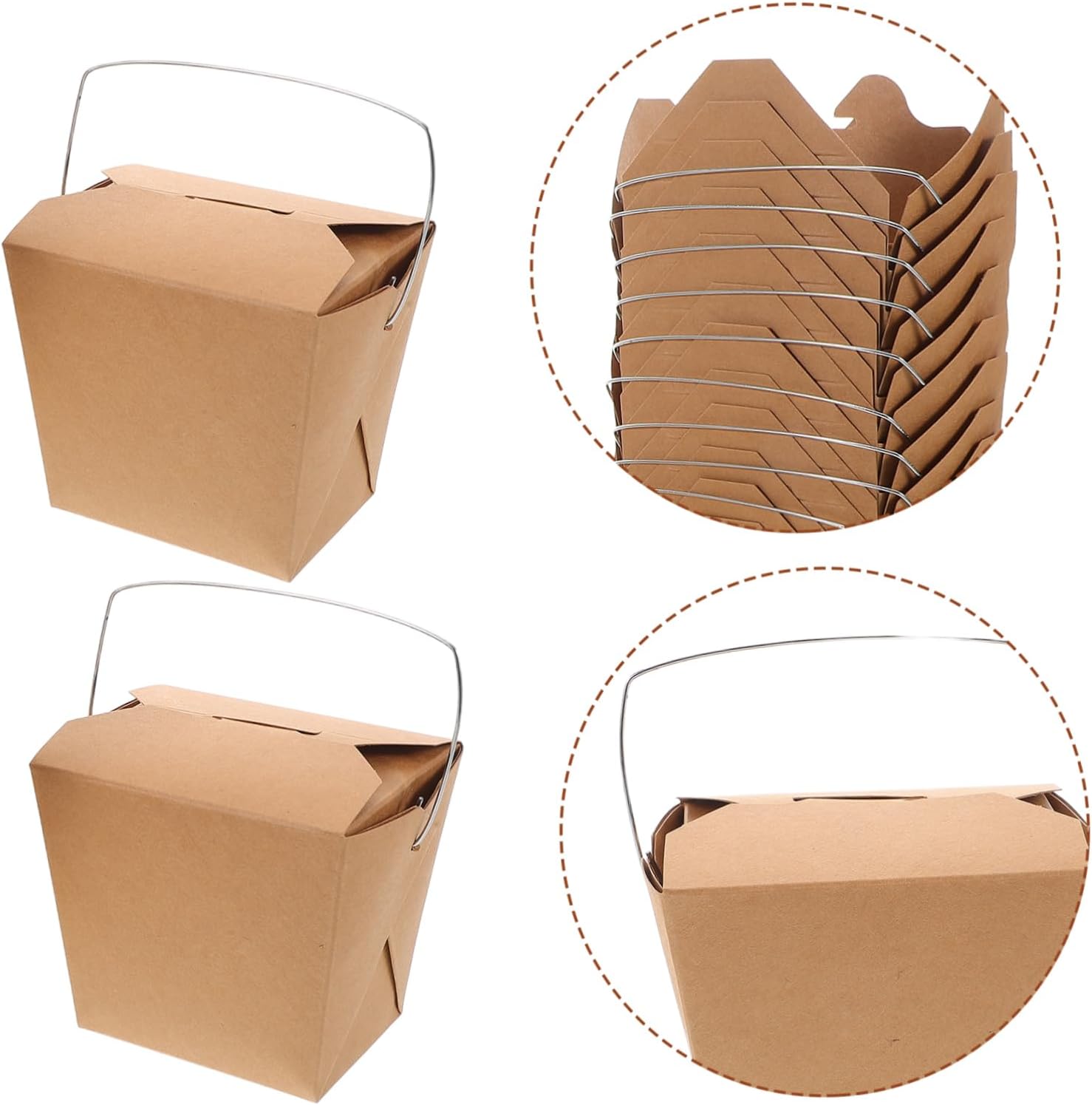 Garneck 50pcs Chinese Takeout Paper Boxes Wire Handle Hot Cold Food Containers Sturdy Paper Takeout Boxes for Restaurant Party Wedding Camping