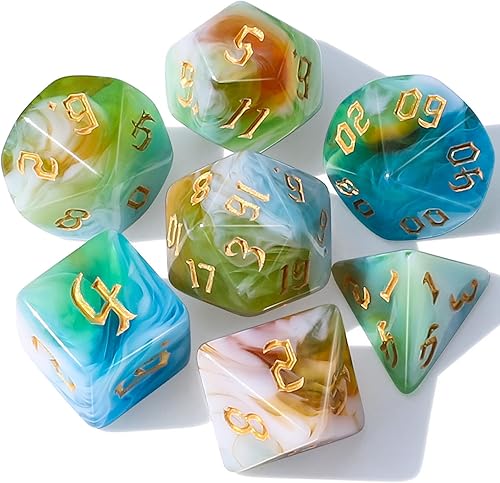 CiaraQ DND Conjunto de Dados Poliédricos con Bolsa de Dados para Dungeons and Dragons RPG MTG Juegos de Mesa de Rol (Verde Mezclado con Blanco +