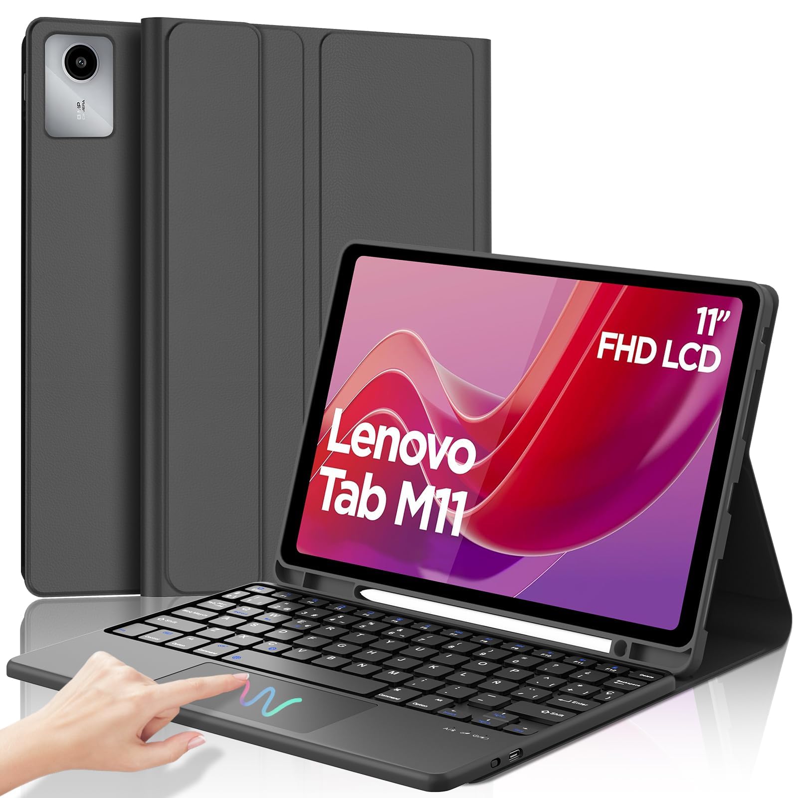 IVEOPPE Funda Teclado para Lenovo Tab M11 con Touchpad, Capa Teclado Trackpad Español Ñ Desmontable Bluetooth para Lenovo Tab M11 TB330FU/ TB330XU 2024 11", Negro