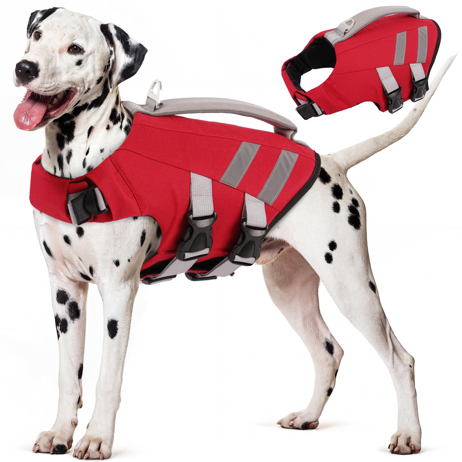 Lelepet Dog Life Jacket,Buoyancy Aid Flotation Vest for Swimming, Red XL