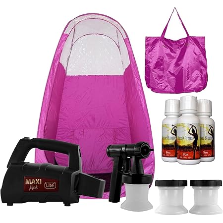 MaxiMist Lite Plus HVLP Sunless Spray Tanning KIT, with Tent, Machine, Airbrush Spray Tan, Pink
