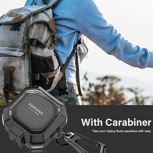 Miniatura 6 de (con bloqueo seguro) Funda transparente de fibra de carbono para Samsung Galaxy Buds FE (2023) Galaxy 2 Pro (2022)Galaxy Pro (2021)Galaxy 2