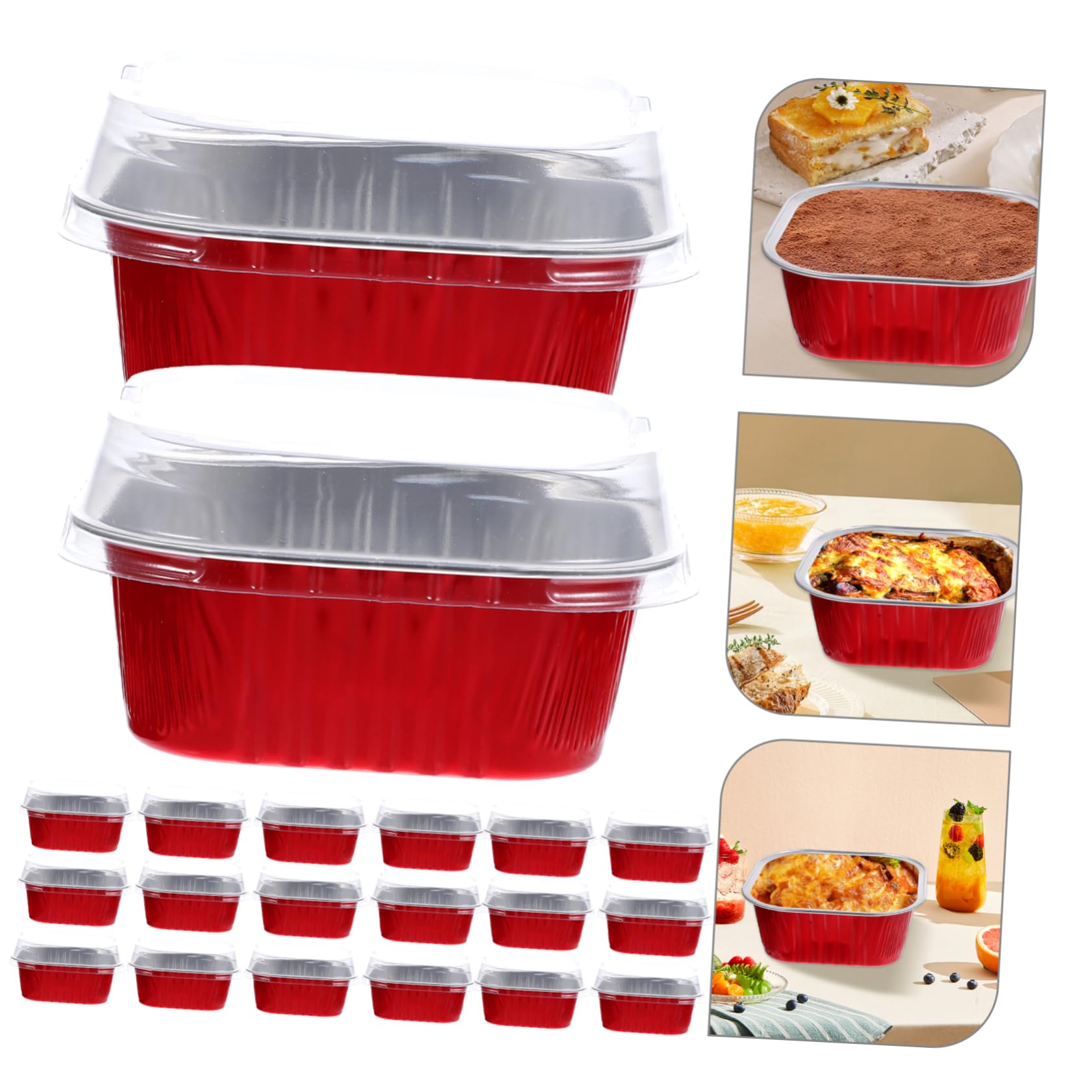 OFFSCH 40 Sets Aluminum Foil Cake Boxes Tiramisu Baking Food Storage Boxes for Oven Microwave Air Fryer with High Lid