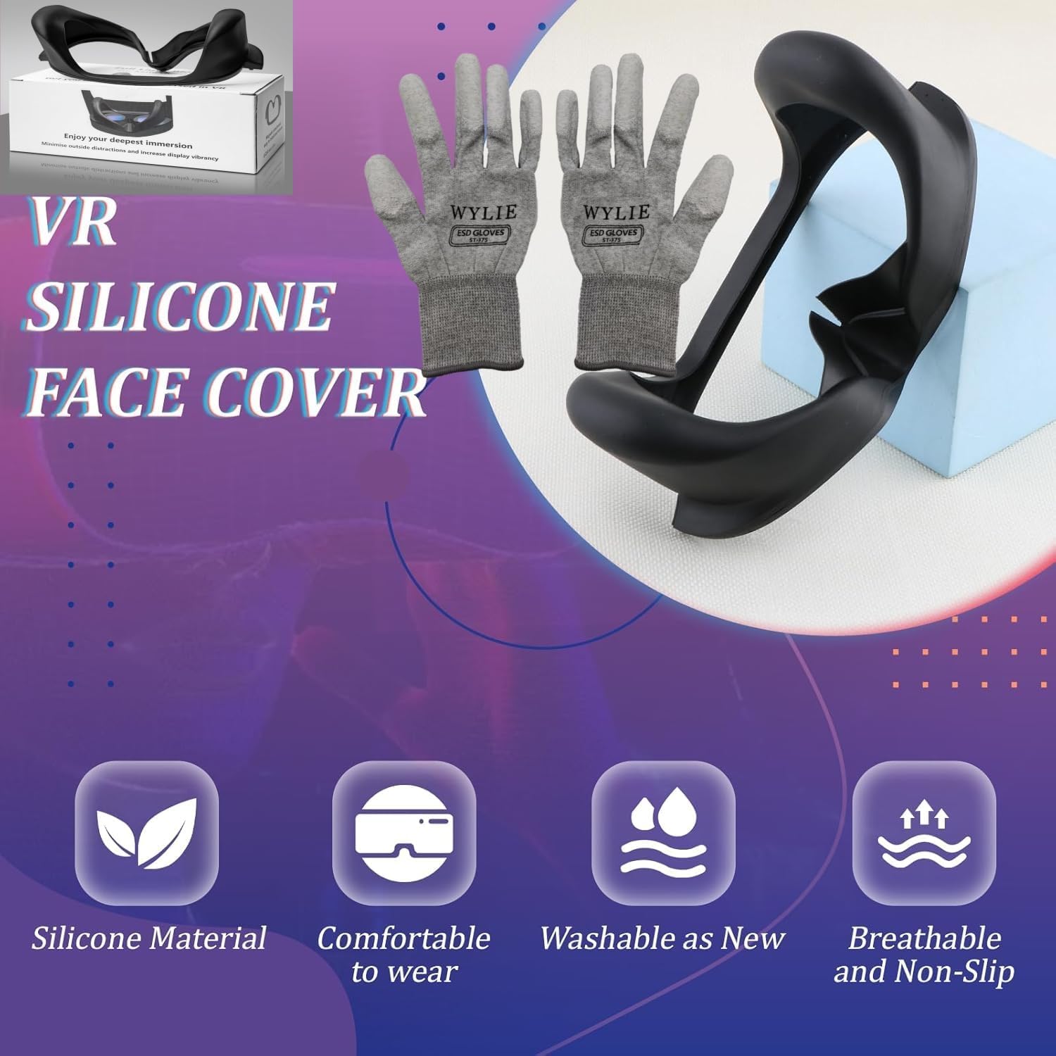 Full Light Blocker for Quest Pro VR Face Cover for Quest Pro Silicone Facial Interface with Magnetic Light Blocker Skin-Friendly Breathable Design Black WYLIE 2 Pack