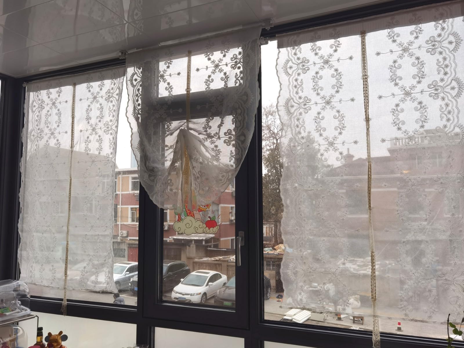 A.Monamour Rideau Court En Voile Transparent Avec Motif à Carreaux Café