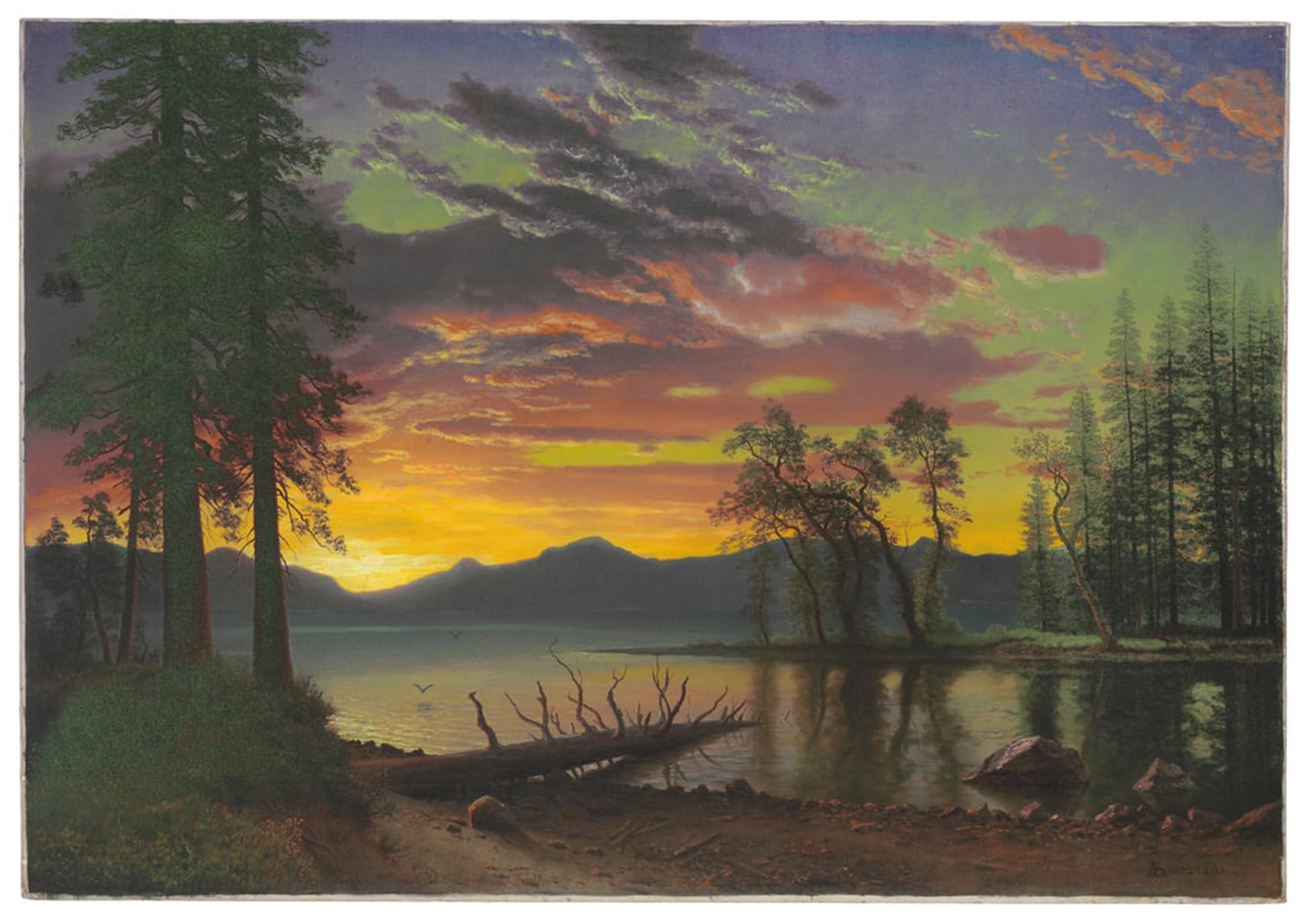 POSTERIIk Vintage Classic Picture Landscape Artwork Twilight Lake Tahoes by Albert Bierstadt Portrait Canvas Painting for Office Home Decor 60x90cm