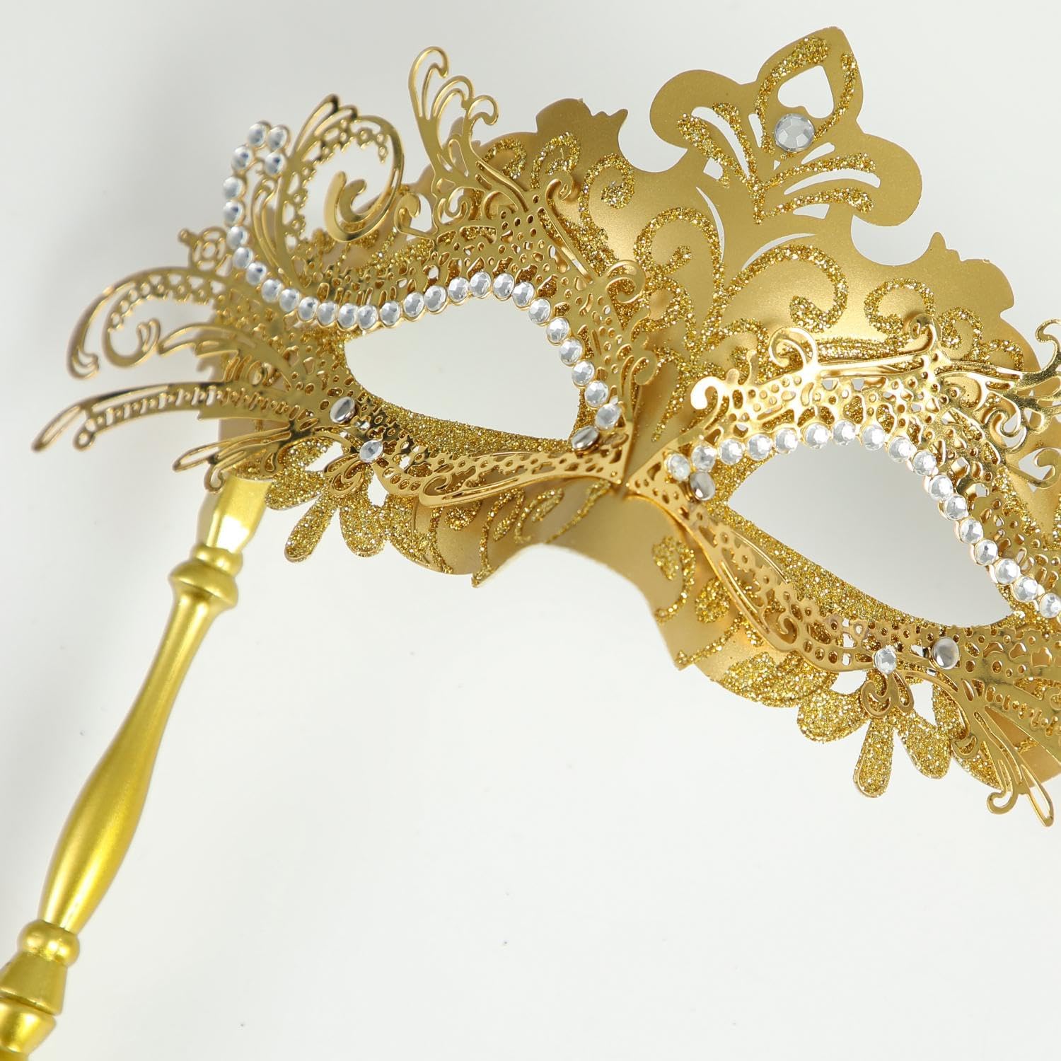 Masquerade Mask with Stick Venetian Golden Mask Mardi Gras Decorations Halloween Costume Mask for Women - Image 4