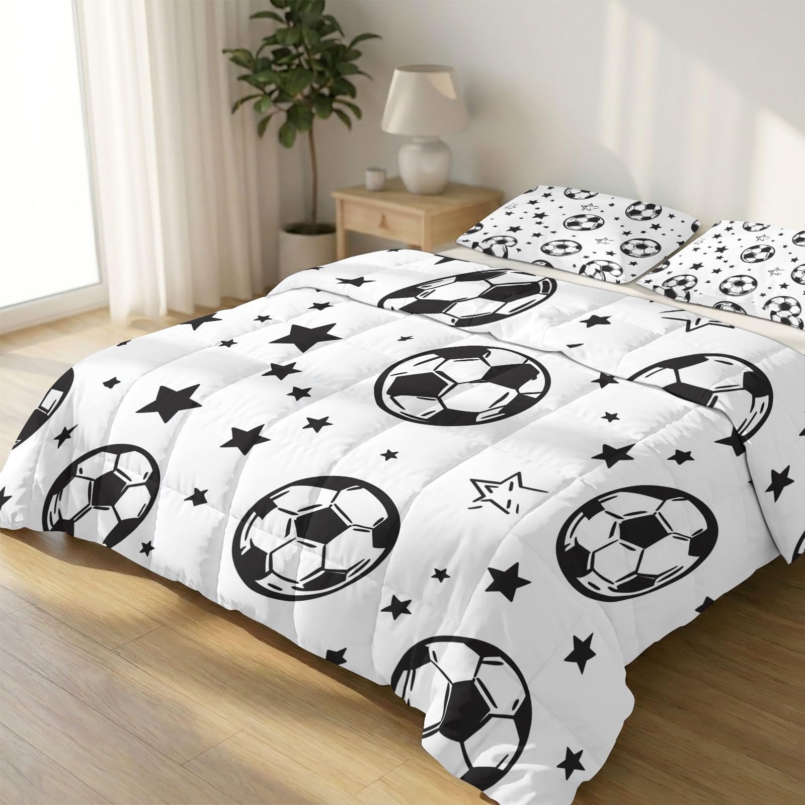 Edredón de fútbol 135x200 cm reversible cuatro estaciones para cama juvenil con diseño acuarela