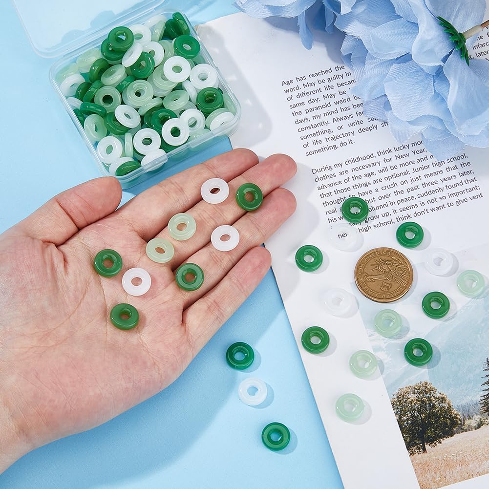 90Pcs 3 Colors Green Glass Donut Beads 12.5mm Large Hole Glass Beads Flat Round Loose Spacer Bead for Necklace Earrings Jewelry Making DIY Crafts Supplies - Image 3