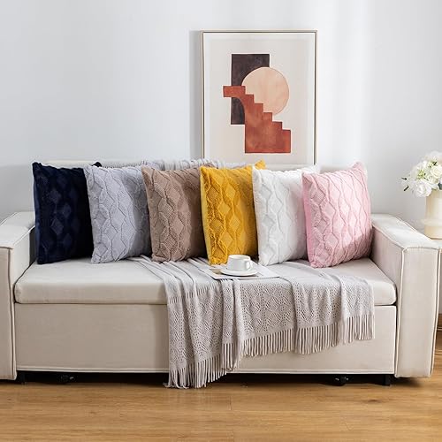 Miniatura 6 de Juego de 2 fundas de almohada de lana corta y felpa suave, fundas de almohada decorativas de terciopelo de 18 x 18 pulgadas, fundas de almohada de