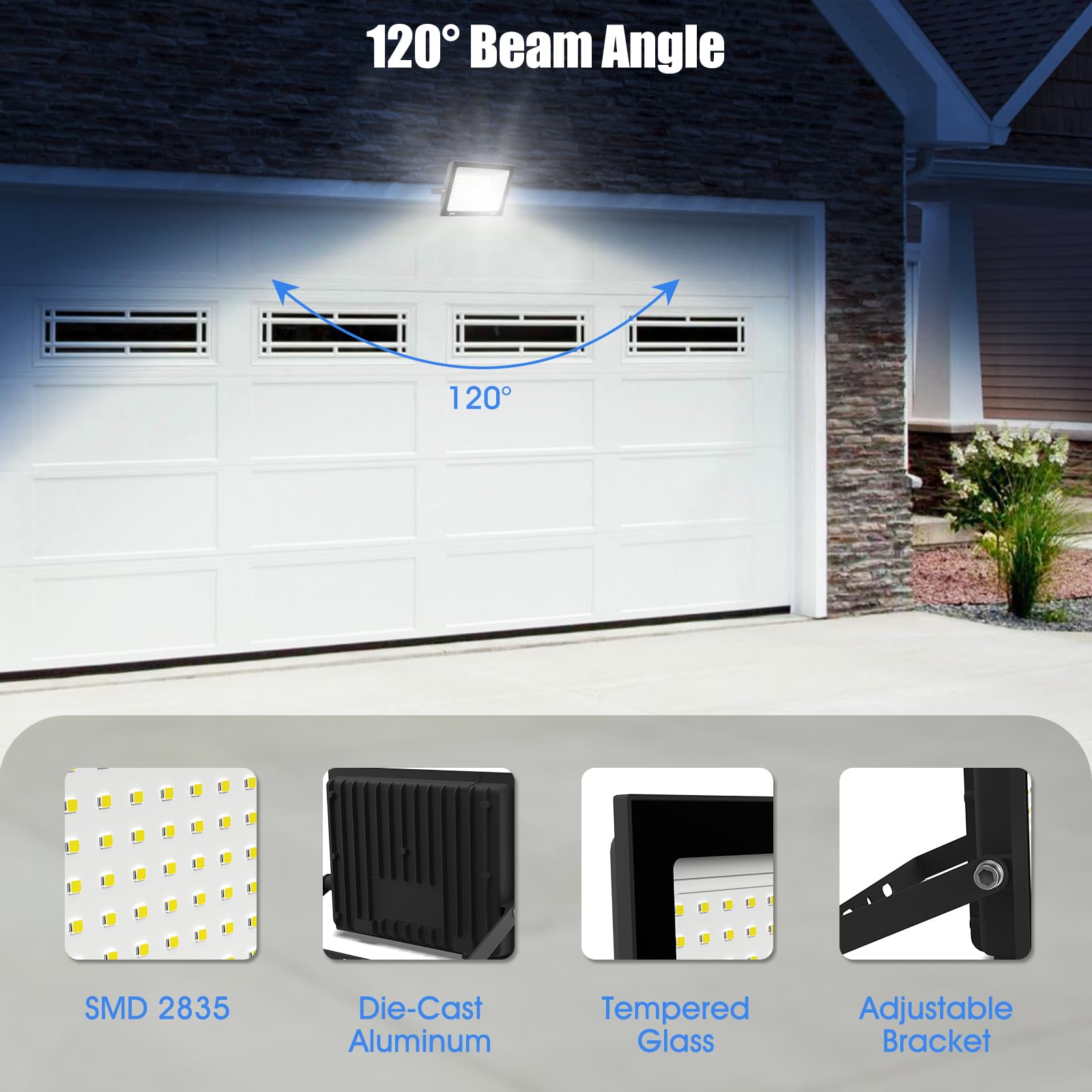 Probapro 50W LED Floodlight Outdoor - 5000LM Super Bright Security Light with 180° Adjustable Bracket & IP66 Waterproof Rating - Image 4