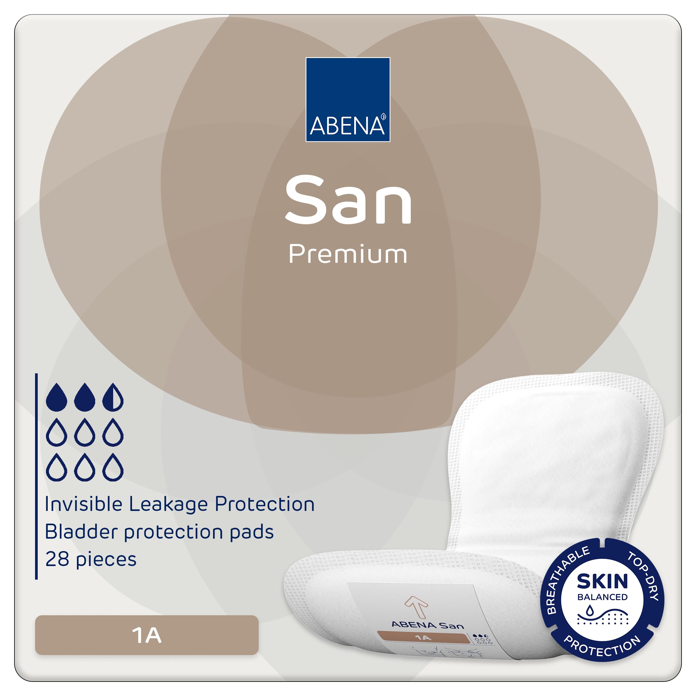 ABENA San Premium Mens & Womens Incontinence Pads, Breathable & Comfortable, Fast Absorption, Discreet & Effective Shaped - Premium 1A, 200ml Absorbency, 28PK