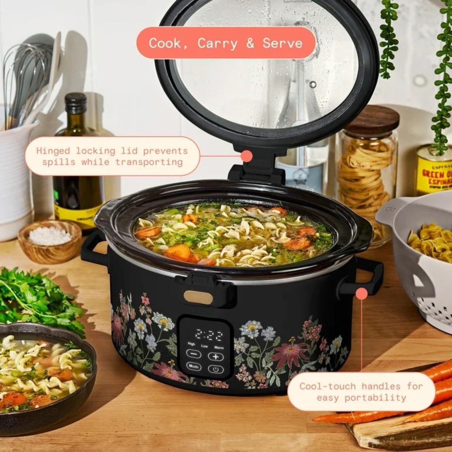Slow Cooker 4-Quart Programmable Digital Slow Cooker with Touch-Activated Display, Dishwasher-Safe Crock Pot, Digital Timer, Compact Size