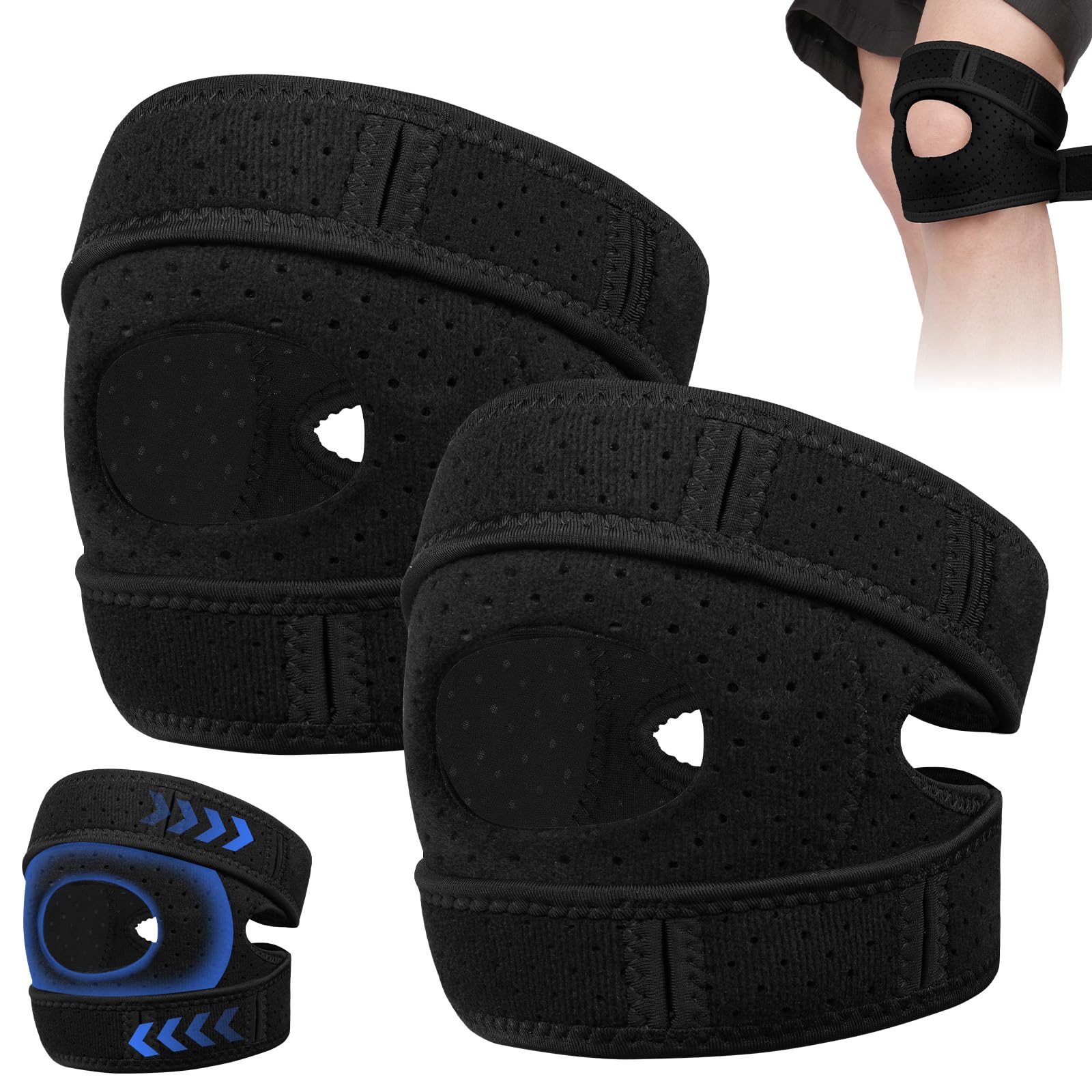 Fefod Kniebandage Für Männer Damen, 2 Stück Verstellbare Patella Kniebandage, Neue Atmungsaktive Bandage Knie, Kniestütze Knee Support für Meniskusriss Knieschmerzen Sport Arthritis Erholung (Schwarz)