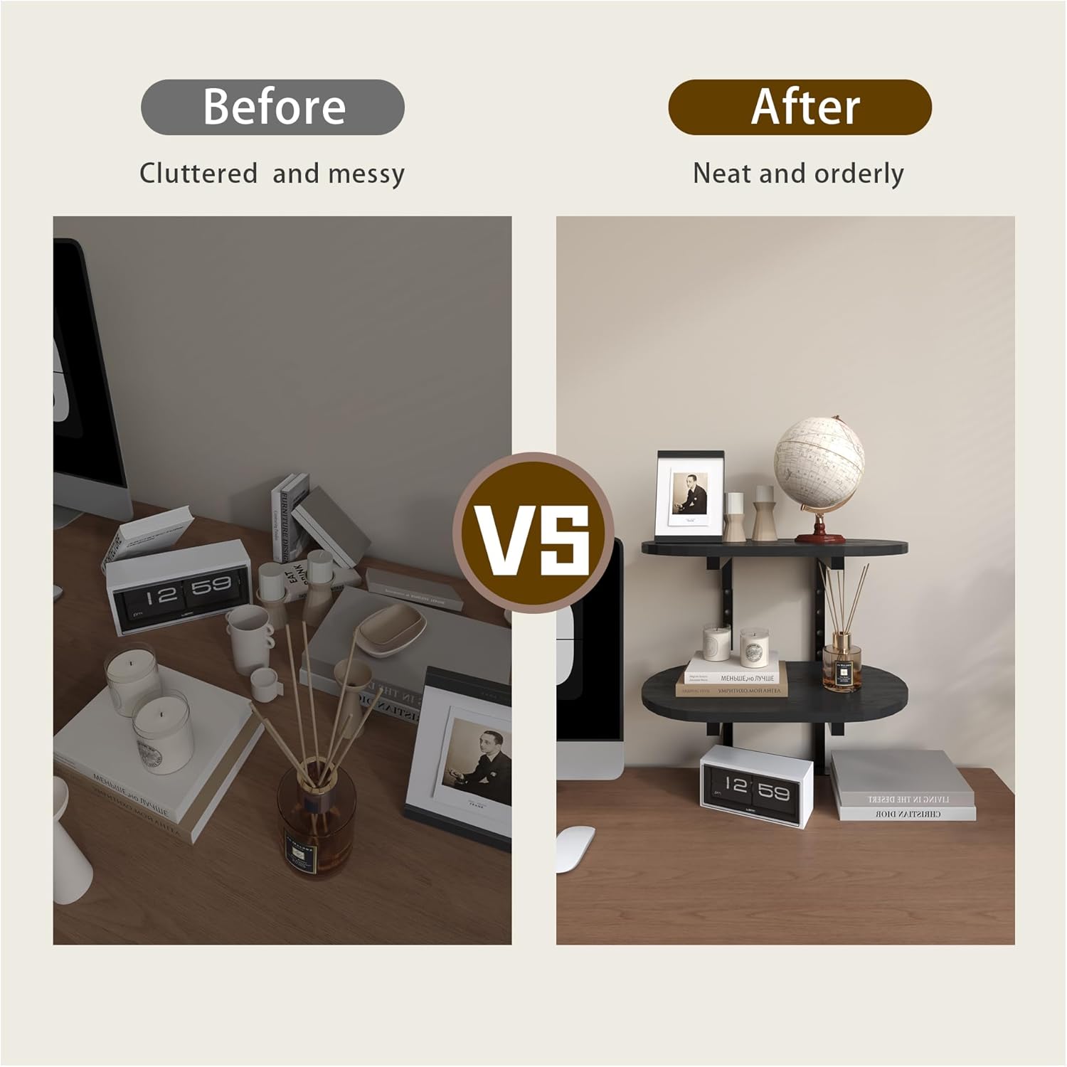 Aetheris Clamp On Desk Shelf, 2-Tier Adjustable Desk Storage Shelf, Wood Desktop Bookshelf, Desk Shelves Organizer for Offices, Study Rooms, and Game Rooms, Black