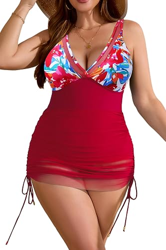 Eagerbuy Women Plus Size Swim Dress One Piece Tummy Control 