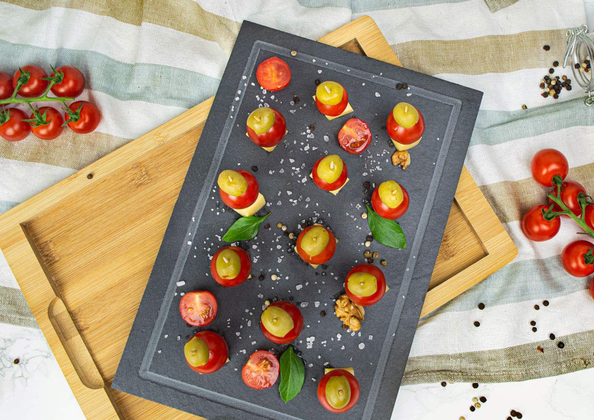 Bandeja De Pizarra Para Servir - 40x30 Cm, Con Asas De Acero Inoxidable, Ideal Para Desayuno En La Cama O Servir